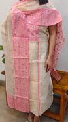 beige and pink net kota suit
