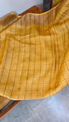 4009 - Olive green and golden mustard checked tussar silk saree