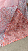 V220 - Peach printed kota saree with chikankari palla