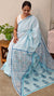 V220 - Blue printed net kota saree with chikankari palla