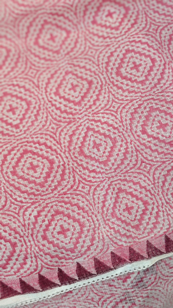 V220 - Pink printed net kota saree with chikankari palla