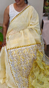 V220 - Yellow printed kota saree with chikankari palla