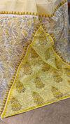 V220 - Yellow printed kota saree with chikankari palla