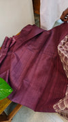 Wine shade block printed desi tussar silks saree