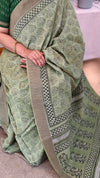 Green maheshwari block printed saree