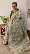 Olive green blended jute saree