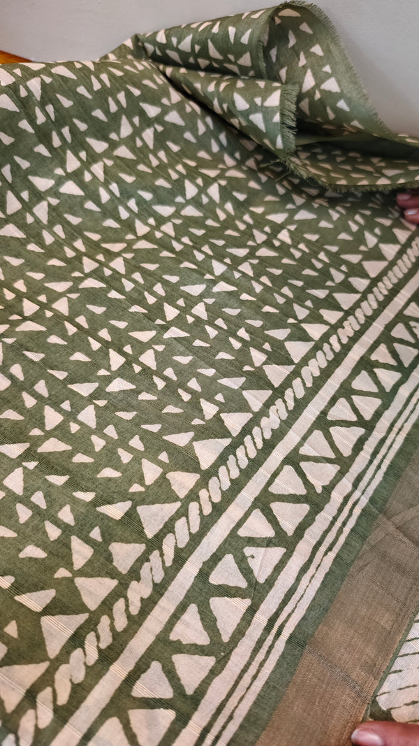 Olive green blended jute saree