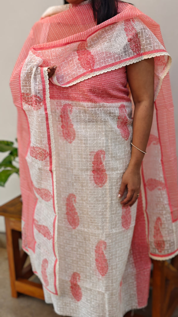 Off white and pink laced Tepchi kota suit