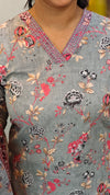 Printed grey cotton kurti set