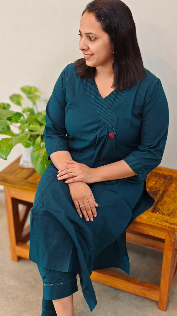 Peacock blue cotton kurti set