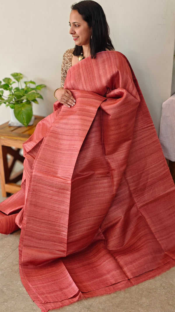 Brick red Jute silk saree