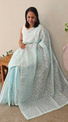 Baby blue embroidered net kota saree