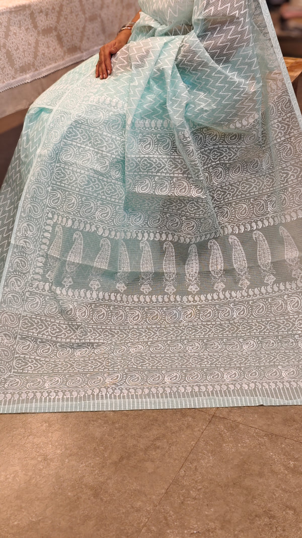Powder blue net kota saree