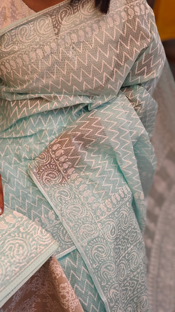 Powder blue net kota saree
