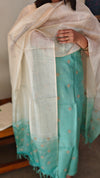 8CZ3 Teal Green and cream Check Tussar silk Suit