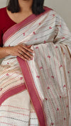 Semi tussar off white and red saree