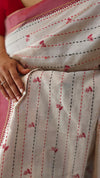 Semi tussar off white and red saree