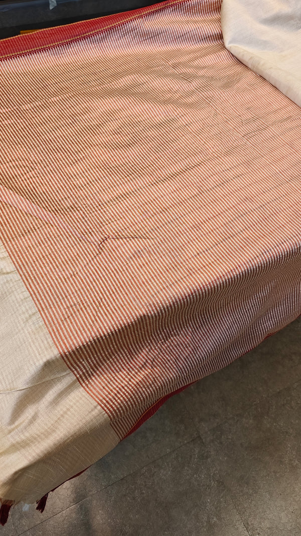 Semi tussar off white and red saree