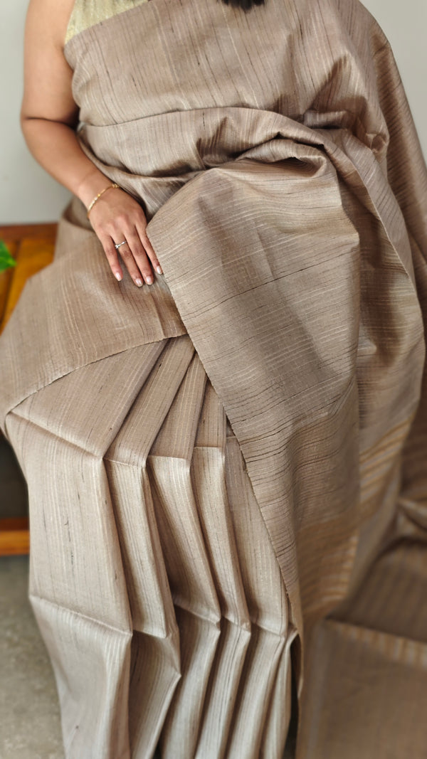 Dark Beige tussar silksaree