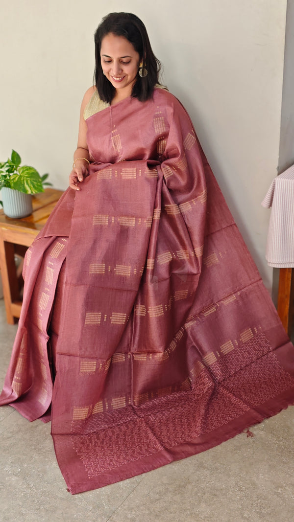 Onion pink tussar silk saree