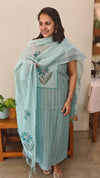 Teal blue chanderi suit