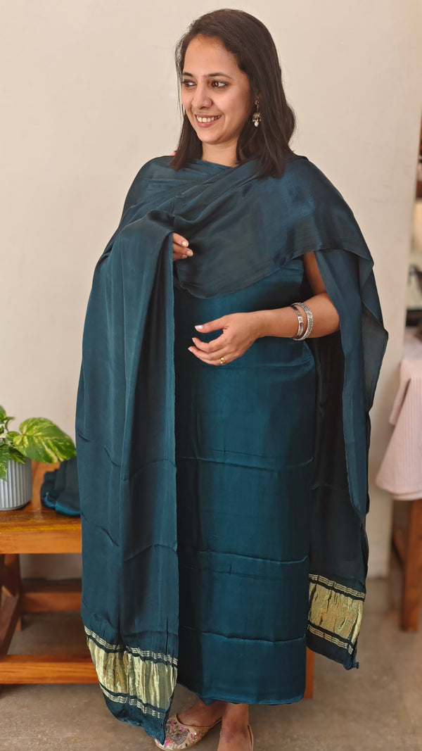 Bluish green modal silk suit