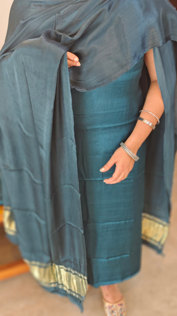 Bluish green modal silk suit