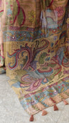 Kalamkari printed linen cutwork saree