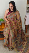 Kalamkari printed linen cutwork saree