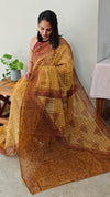 Hakoba kota brown and mustard saree