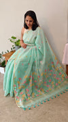 D311 - Teal green Jamdani saree