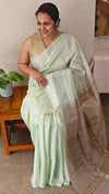 Pastel green and beige bhagalpuri silk saree
