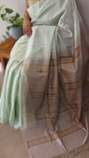 Pastel green and beige bhagalpuri silk saree