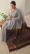 Ash and coffee brown bhagalpuri silk saree