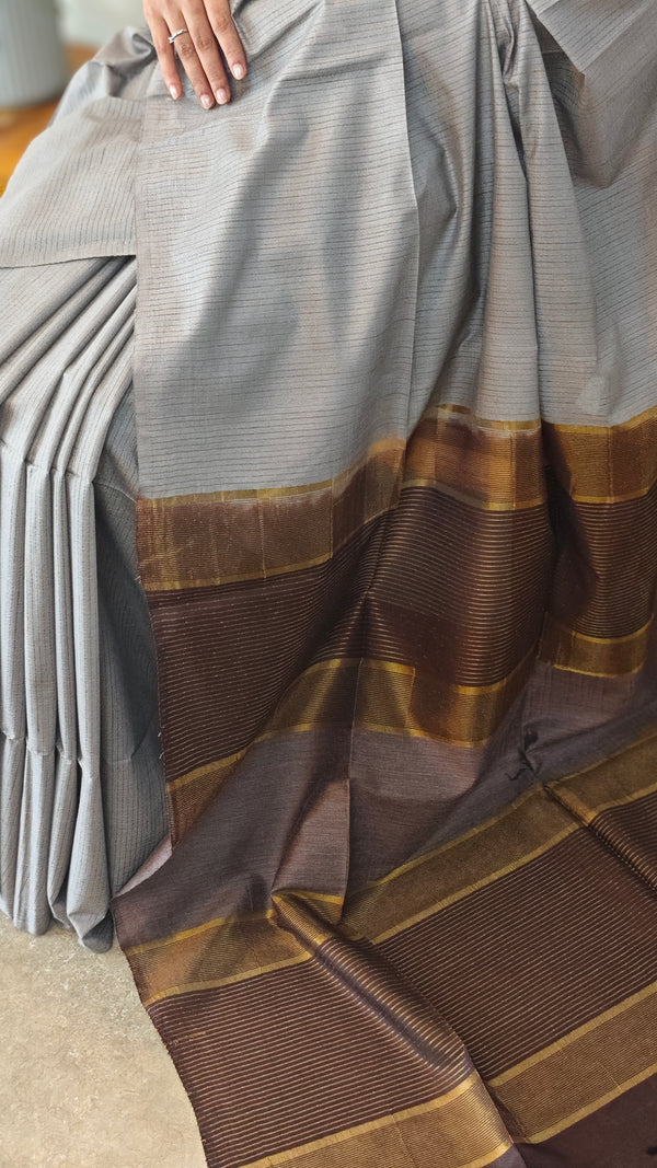 Ash and coffee brown bhagalpuri silk saree