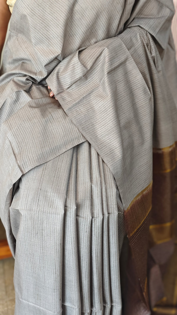 Ash and coffee brown bhagalpuri silk saree