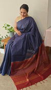 Navy blue and maroon bhagalpuri silk saree