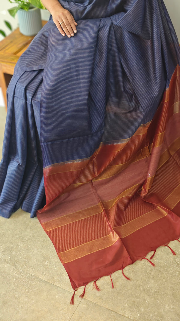 Navy blue and maroon bhagalpuri silk saree