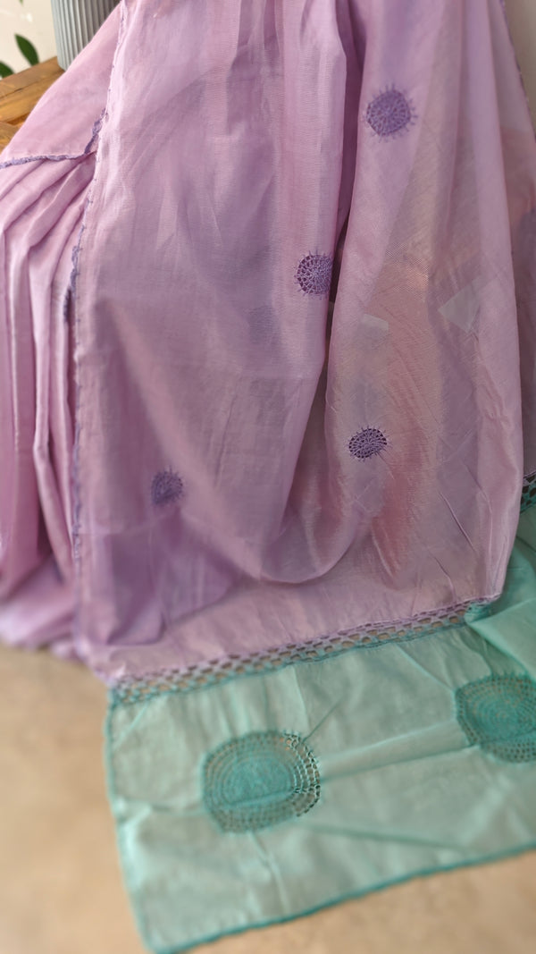 FRC9 - Lavender and teal crochet on net kota saree