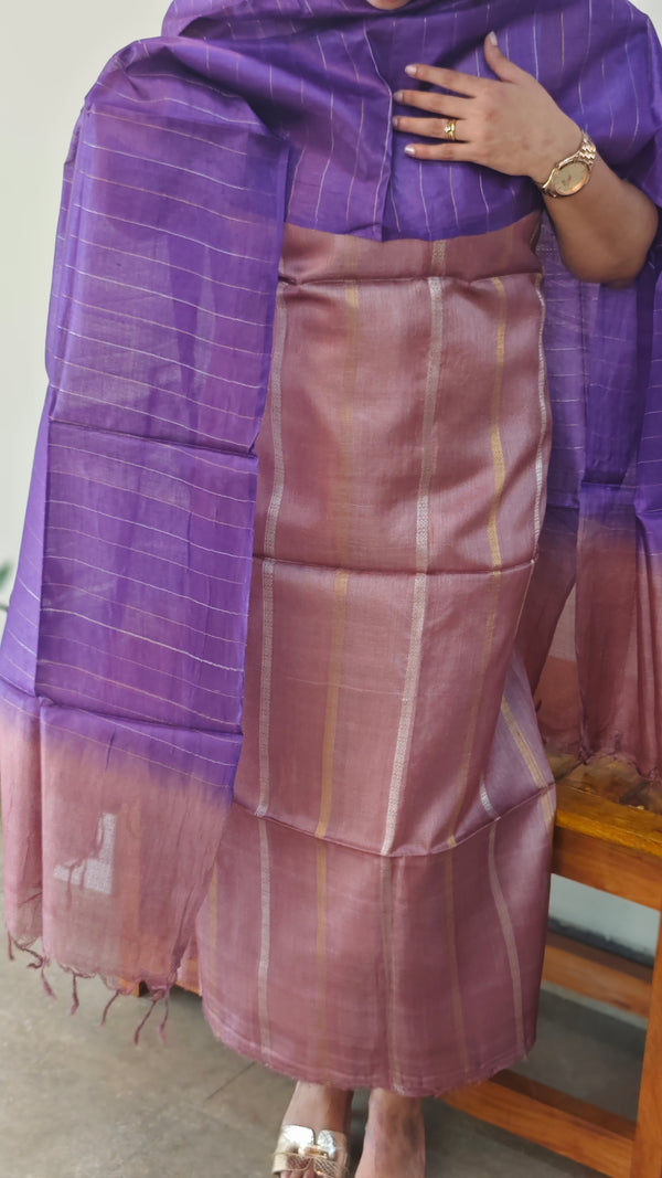 Mauve and purple tussar silk suit