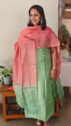 Green and peach zari embroidered tussar silk suit