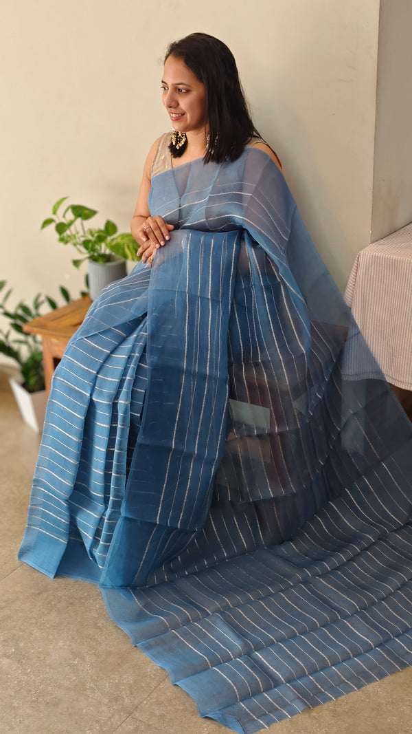 9344 - Agean blue organza silk saree