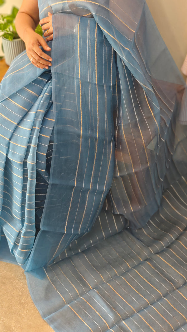 9344 - Agean blue organza silk saree