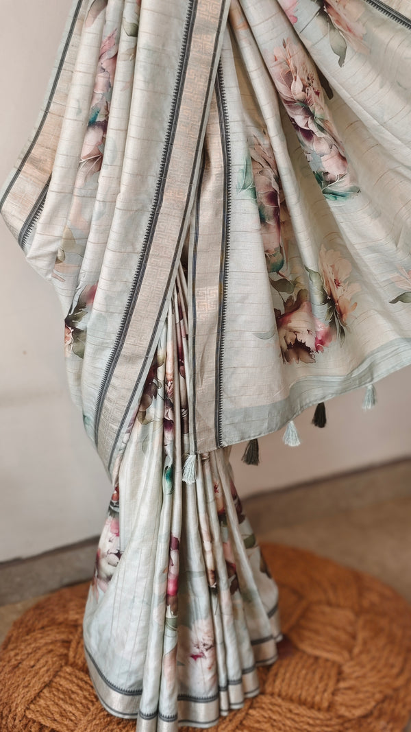 Floral Printed semi tussar saree