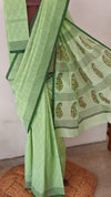 Light green block printed net kota saree