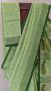 Light green block printed net kota saree