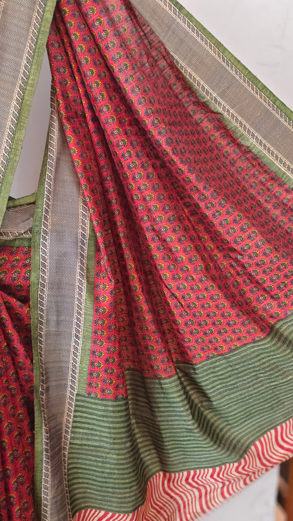 Maroon and green semi silk saree