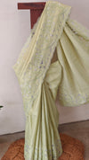 Pastel green silky kota applique saree