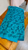 Bluish green block printed net kota saree