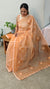 Peach net kota saree with crochet work